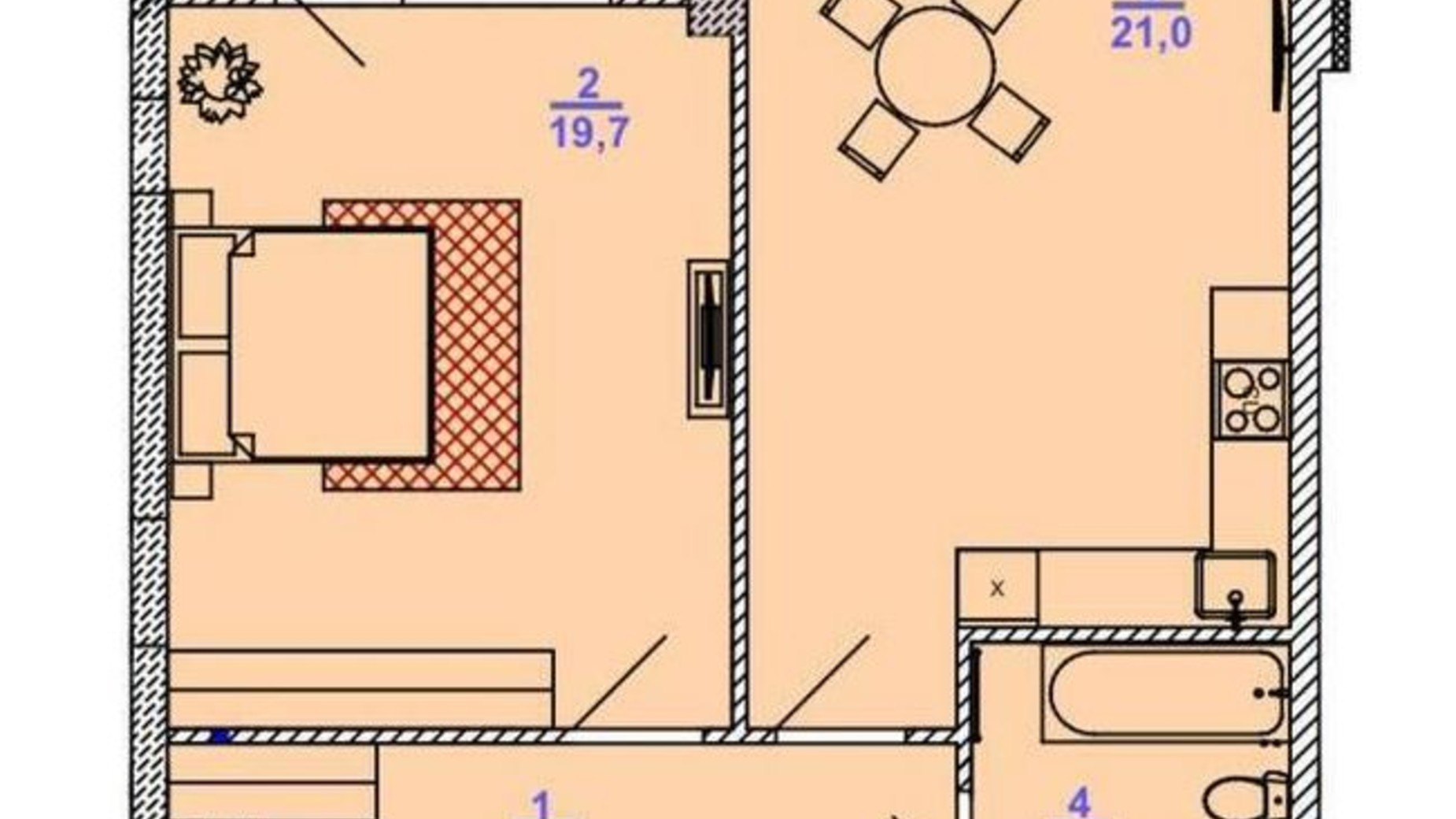 Планировка 1-комнатной квартиры в Клубный дом Barkey 60.9 м², фото 458972