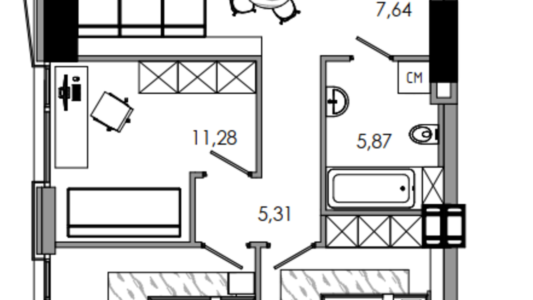 Планування 3-кімнатної квартири в ЖК MARSHALL 78.73 м², фото 459357