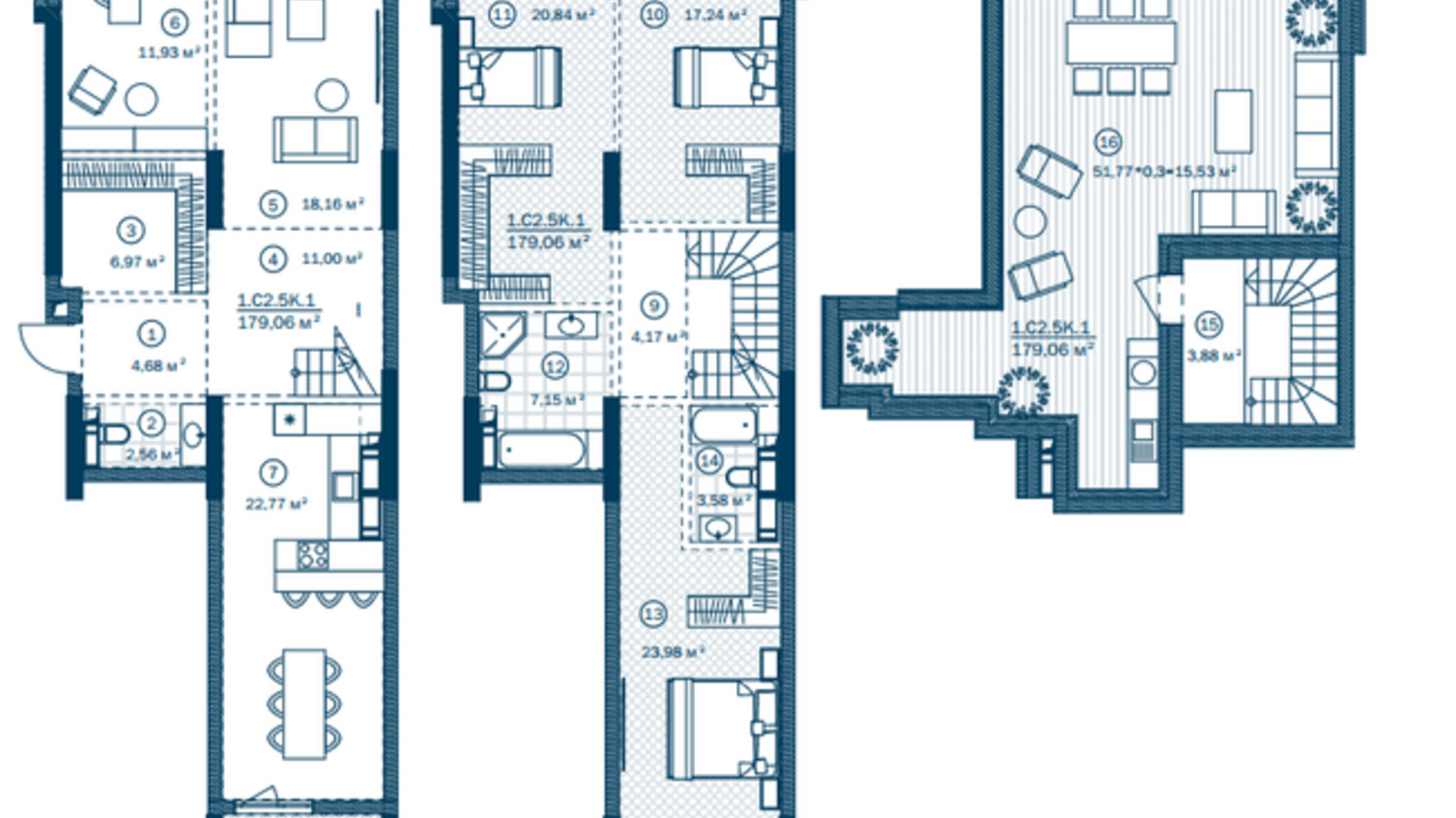 Планування багато­рівневої квартири в ЖК Rusaniv Residence 178.39 м², фото 460036