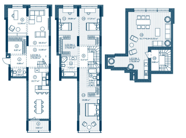 ЖК Rusaniv Residence: планування 5-кімнатної квартири 178.39 м²