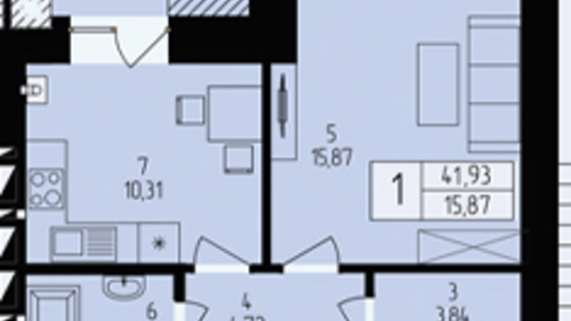 Планування 1-кімнатної квартири в ЖК Європейський 5 41.93 м², фото 460117