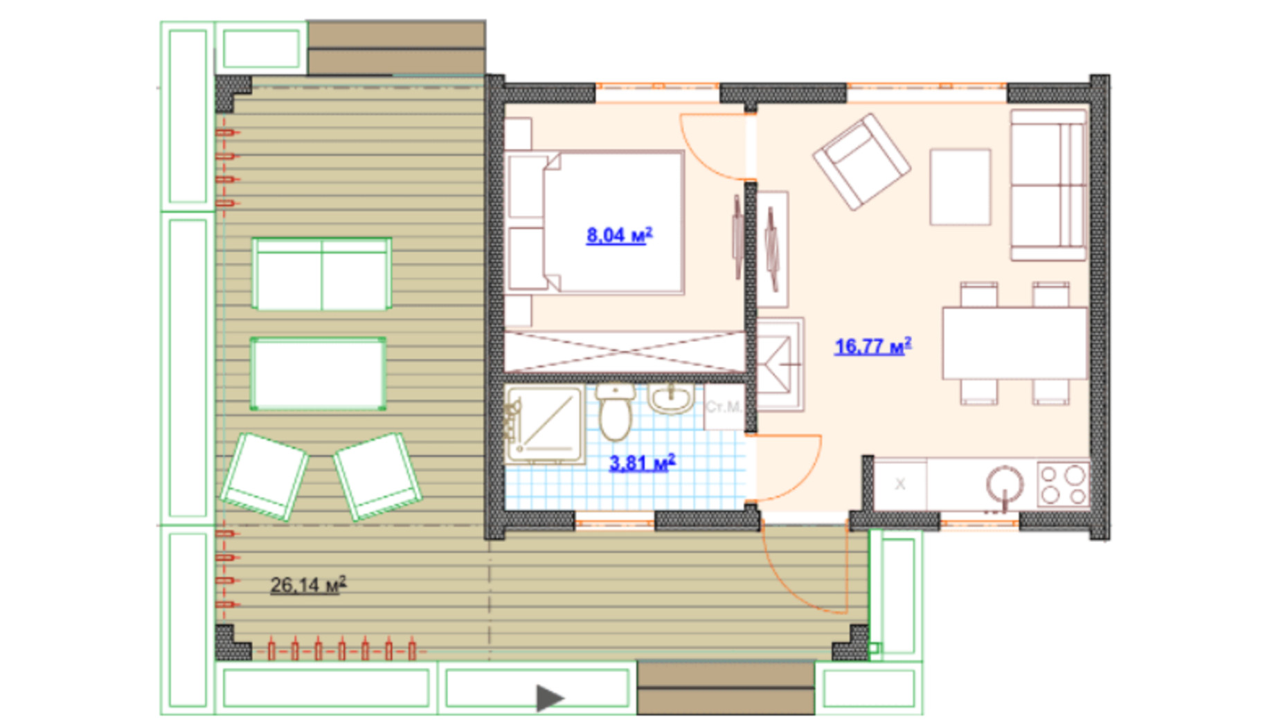 Планировка коттеджа в КГ Hausplusland Залесье 54.76 м², фото 460724