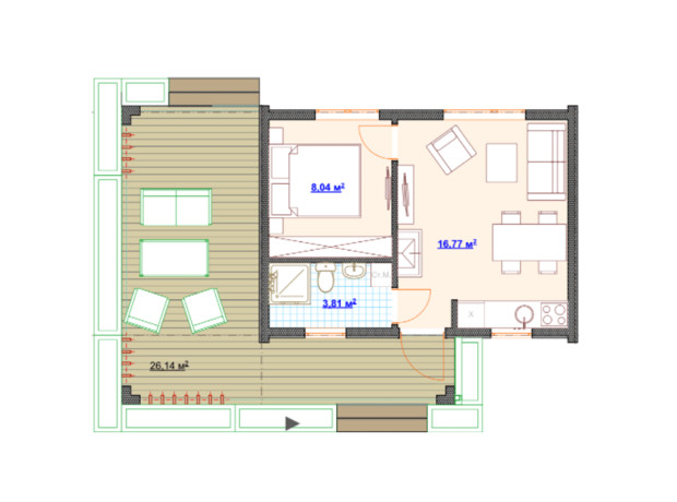 КГ Hausplusland Залесье: планировка 1-комнатной квартиры 54.76 м²