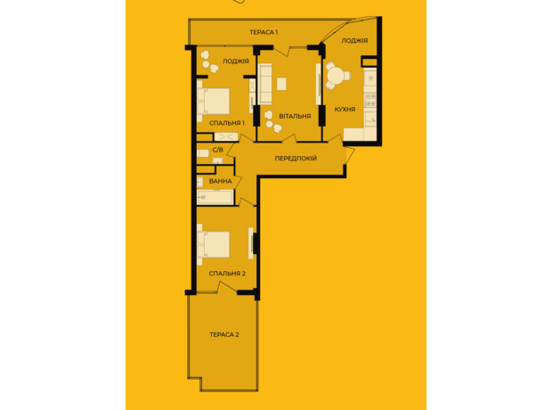 ЖК Lystopad: планування 3-кімнатної квартири 88.3 м² ЖК Lystopad: планування 3-кімнатної квартири 88.3 м²