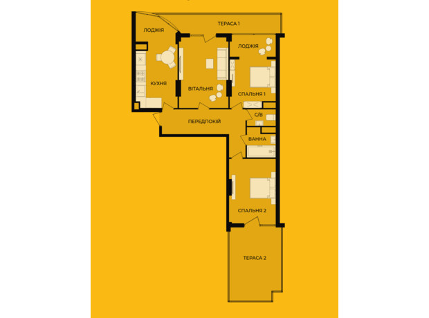 ЖК Lystopad: планировка 3-комнатной квартиры 88.42 м²