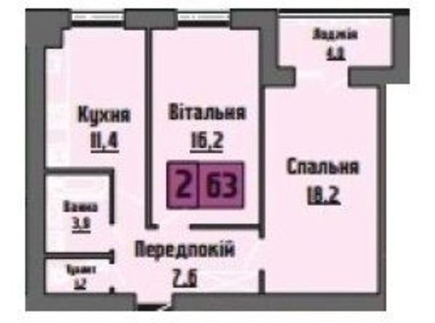 ЖК Династия: планировка 2-комнатной квартиры 63 м²