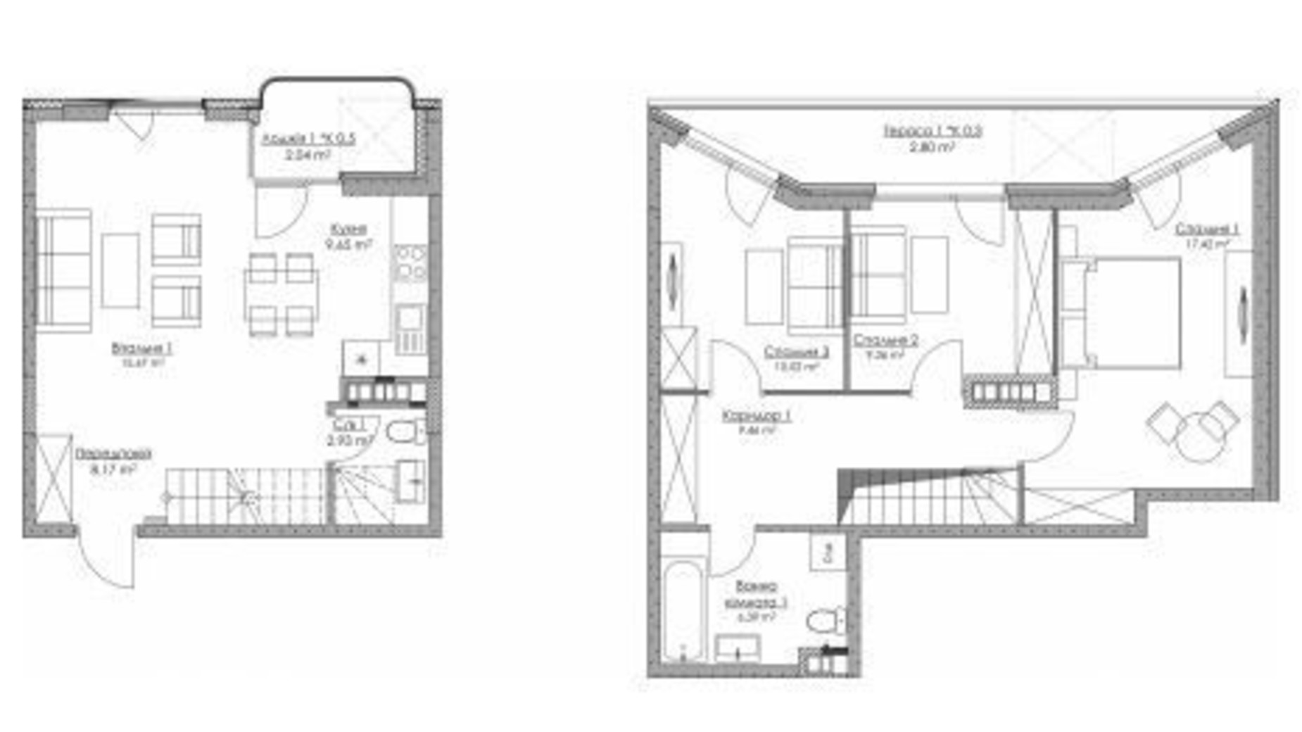 Планування багато­рівневої квартири в ЖК O2 Residence 93.91 м², фото 462455