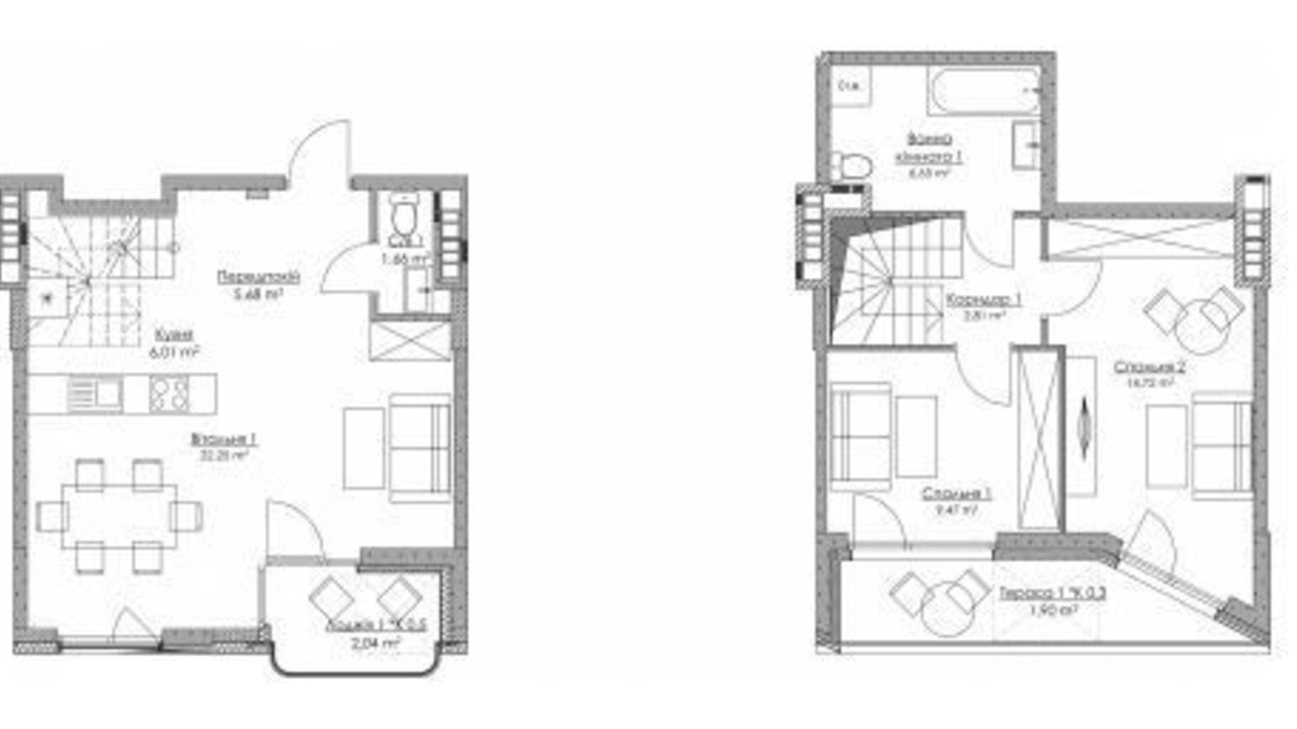 Планування багато­рівневої квартири в ЖК O2 Residence 72.01 м², фото 462457