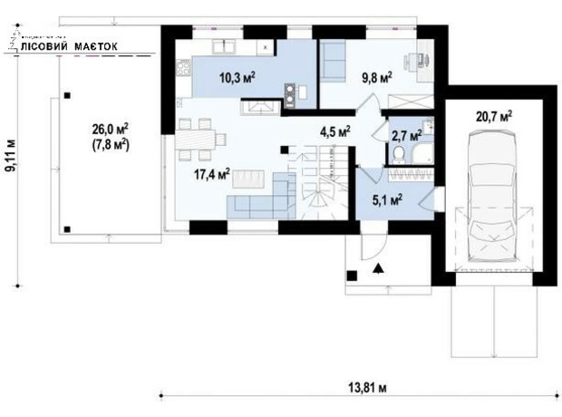 КГ Лісовий Маєток: планировка 4-комнатной квартиры 137 м²