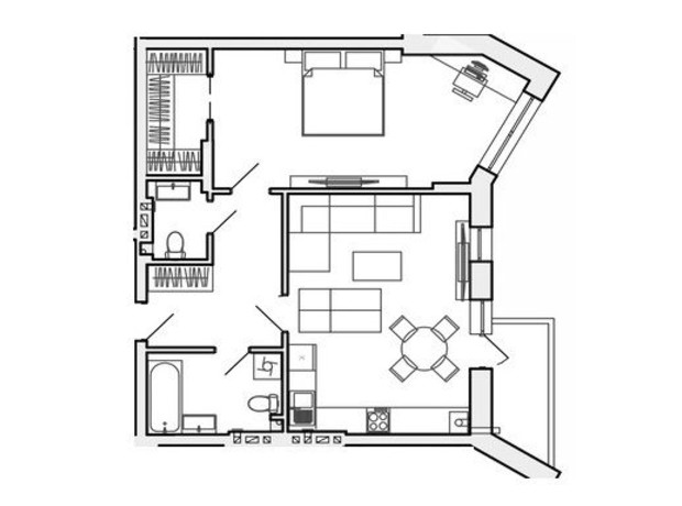 ЖК ул. Коновальца: планировка 1-комнатной квартиры 63.11 м²