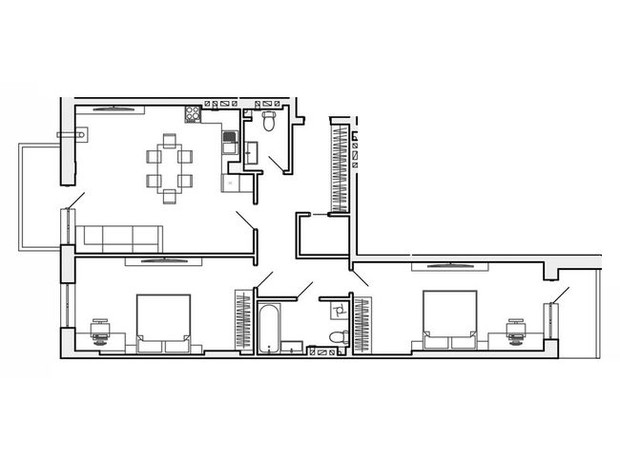 ЖК ул. Коновальца: планировка 2-комнатной квартиры 93.36 м²