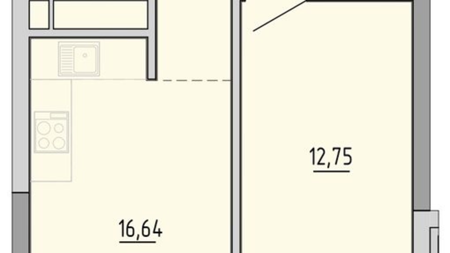 Планування 1-кімнатної квартири в ЖК на Величковського 47.5 м², фото 463227
