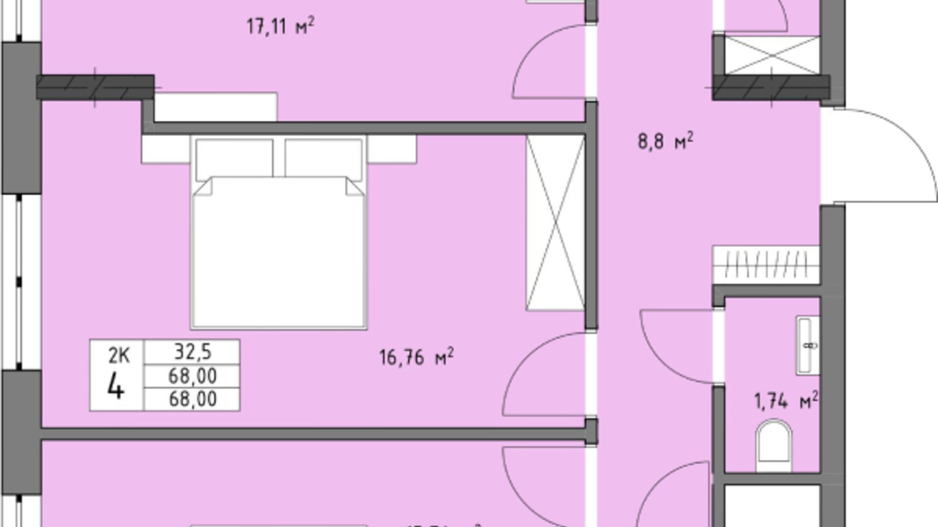 Планировка апартаментов в Апарт-комплекс ул. Трускавецкая, 48 68 м², фото 463285