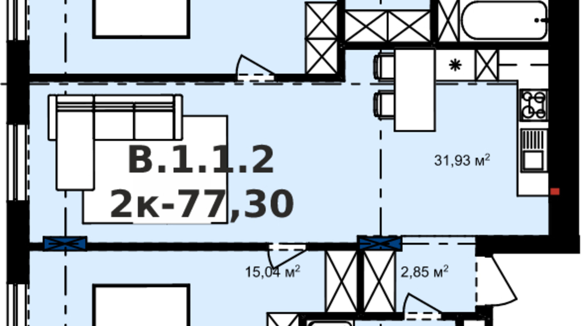 Планування апартаментів в Апарт-комплекс Apart Hall 77.3 м², фото 463317