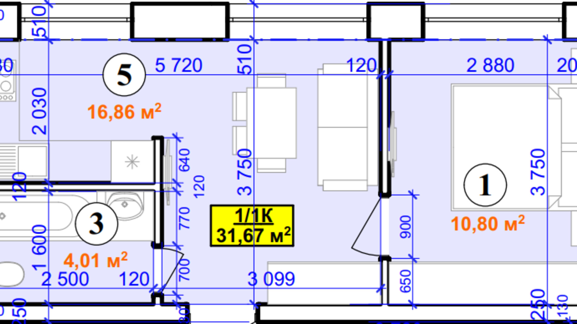 Планировка 1-комнатной квартиры в ЖК Smart House 31.67 м², фото 464178