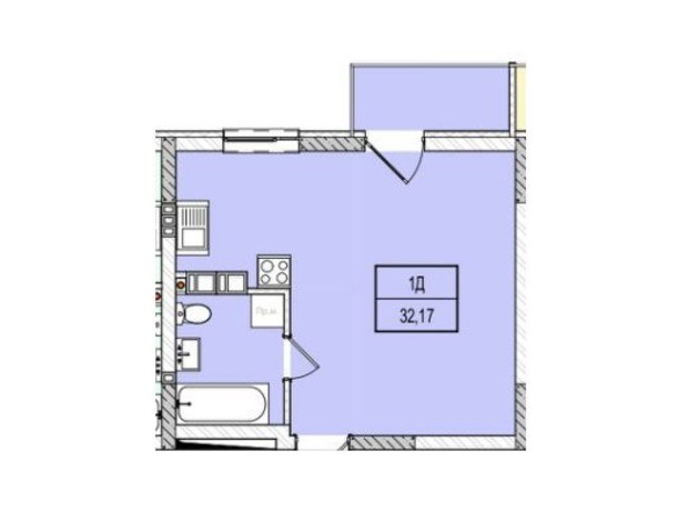ЖК Krona house: планування 1-кімнатної квартири 32.17 м²