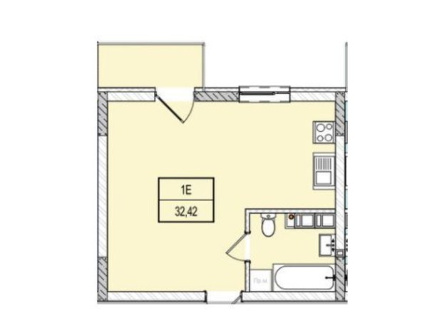 ЖК Krona house: планування 1-кімнатної квартири 32.42 м²