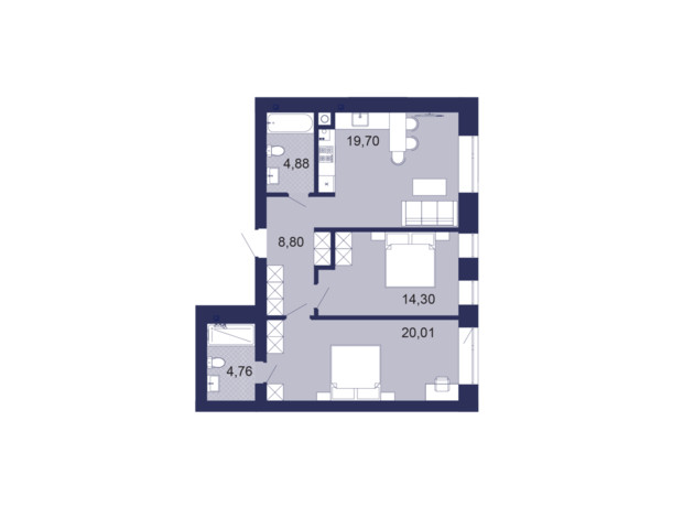 ЖК Рем: планировка 2-комнатной квартиры 72.45 м²