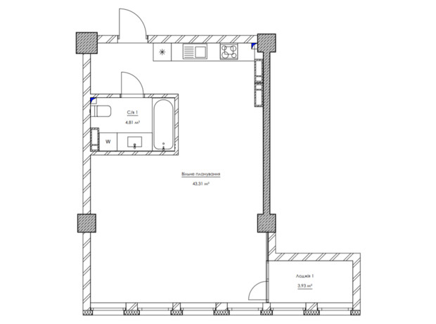 ЖК Kyїvproekt City Space: вільне планування квартири 52.05 м²