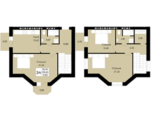 ЖК Французький дім: планування 3-кімнатної квартири 102.65 м²