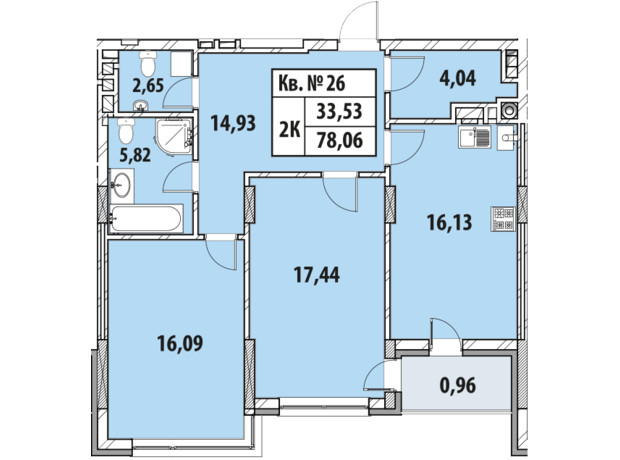 ЖК Гіацинт-Люкс: планування 2-кімнатної квартири 78.06 м²