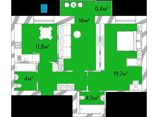 ЖК Уютный Двор: планировка 2-комнатной квартиры 63 м²