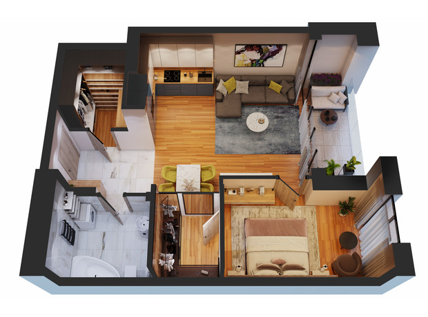 КБ Nobility: планування 2-кімнатної квартири 64 м²