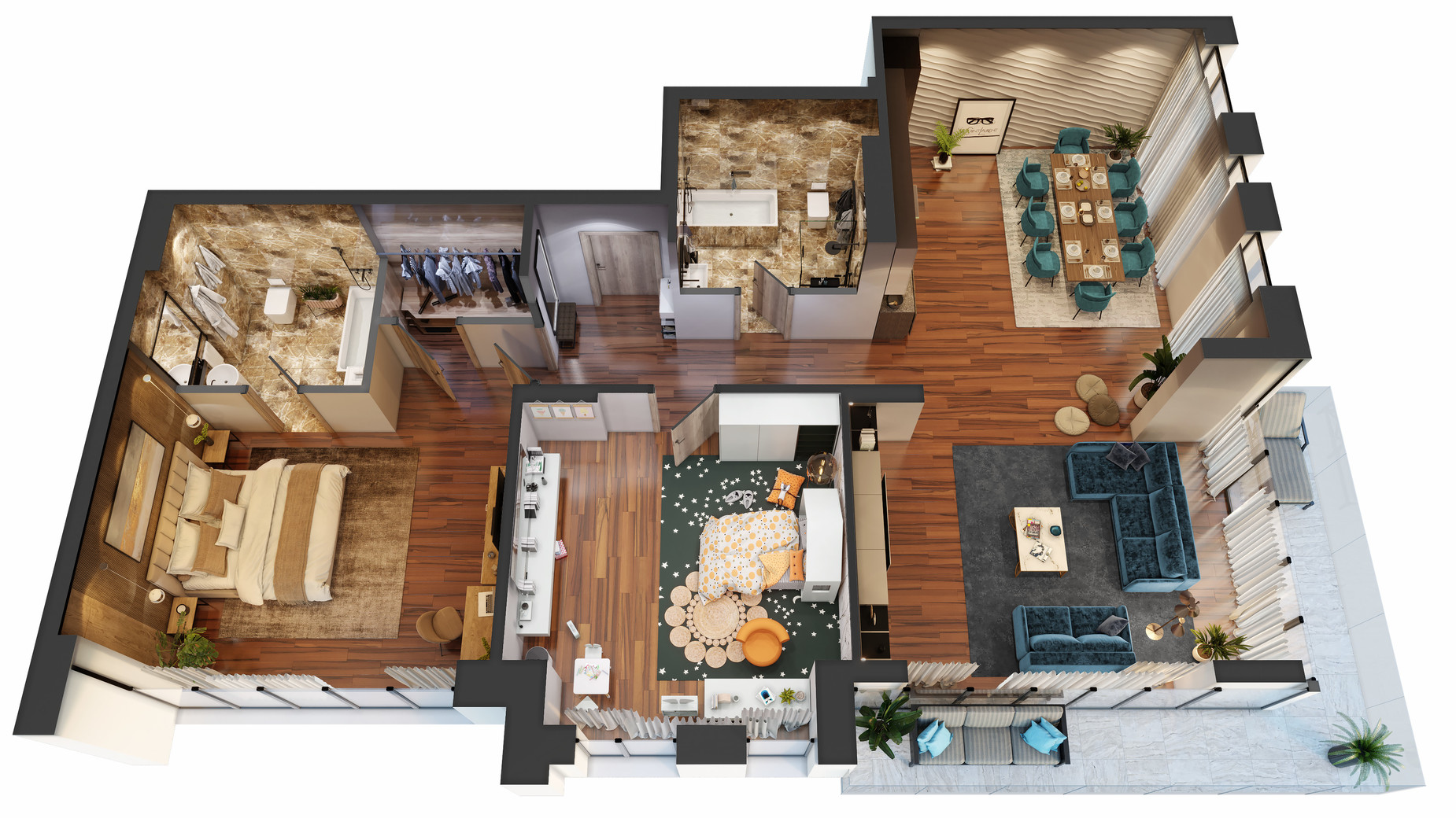 Планування 3-кімнатної квартири в КБ Nobility 125.7 м², фото 468887