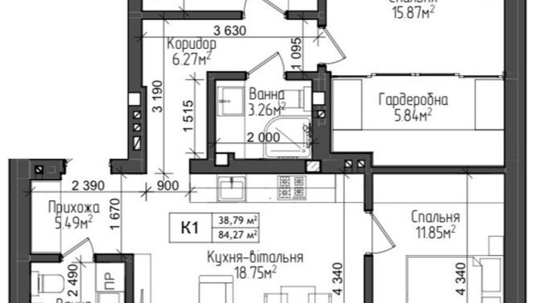 Планировка 3-комнатной квартиры в ЖК ул. Вербовая, 50 84.27 м², фото 469960