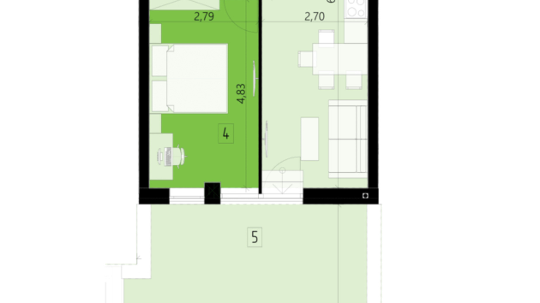 Планування 1-кімнатної квартири в ЖК 111 Зелена 49.5 м², фото 469965