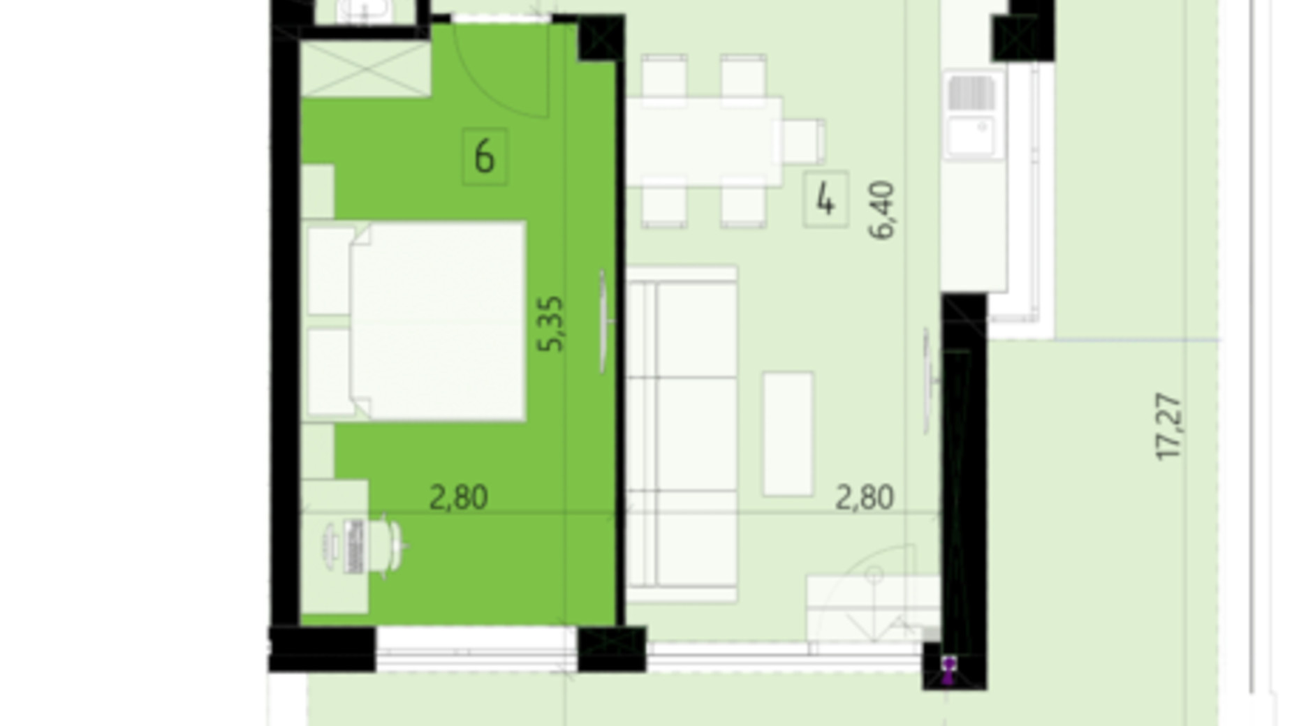 Планировка 2-комнатной квартиры в ЖК 111 Zelena 86.4 м², фото 469970