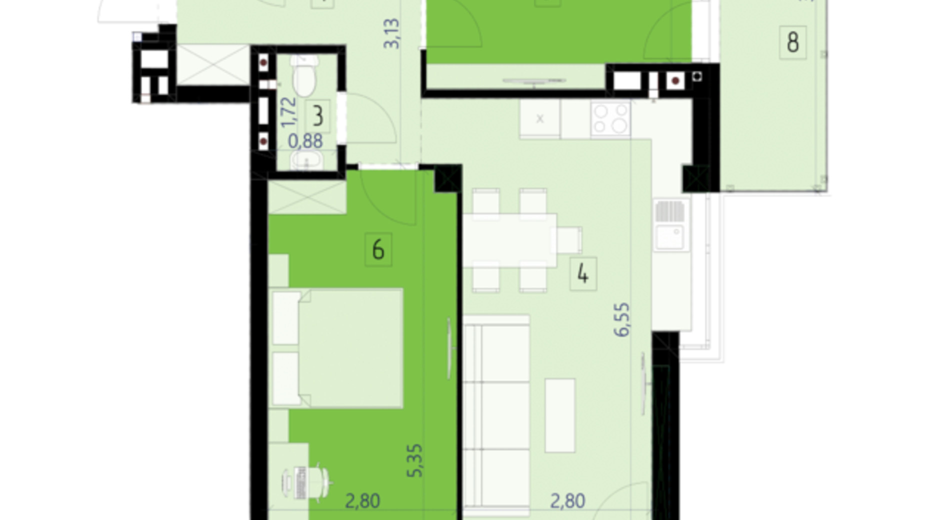 Планування 2-кімнатної квартири в ЖК 111 Зелена 68.7 м², фото 469971