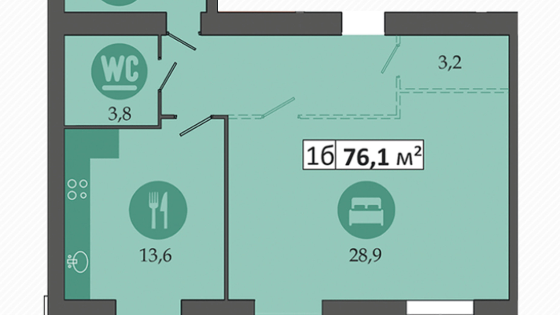 Планировка 1-комнатной квартиры в ЖК Днепровская Брама 2 76.1 м², фото 470444