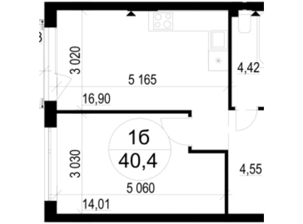 ЖК Грінвуд-3: планування 1-кімнатної квартири 40.4 м²