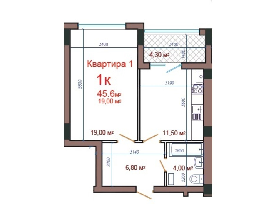 Планування 1-кімнатної квартири в ЖК Потьомкінський 45.6 м², фото 47065 Планування 1-кімнатної квартири в ЖК Потьомкінський 45.6 м², фото 47065