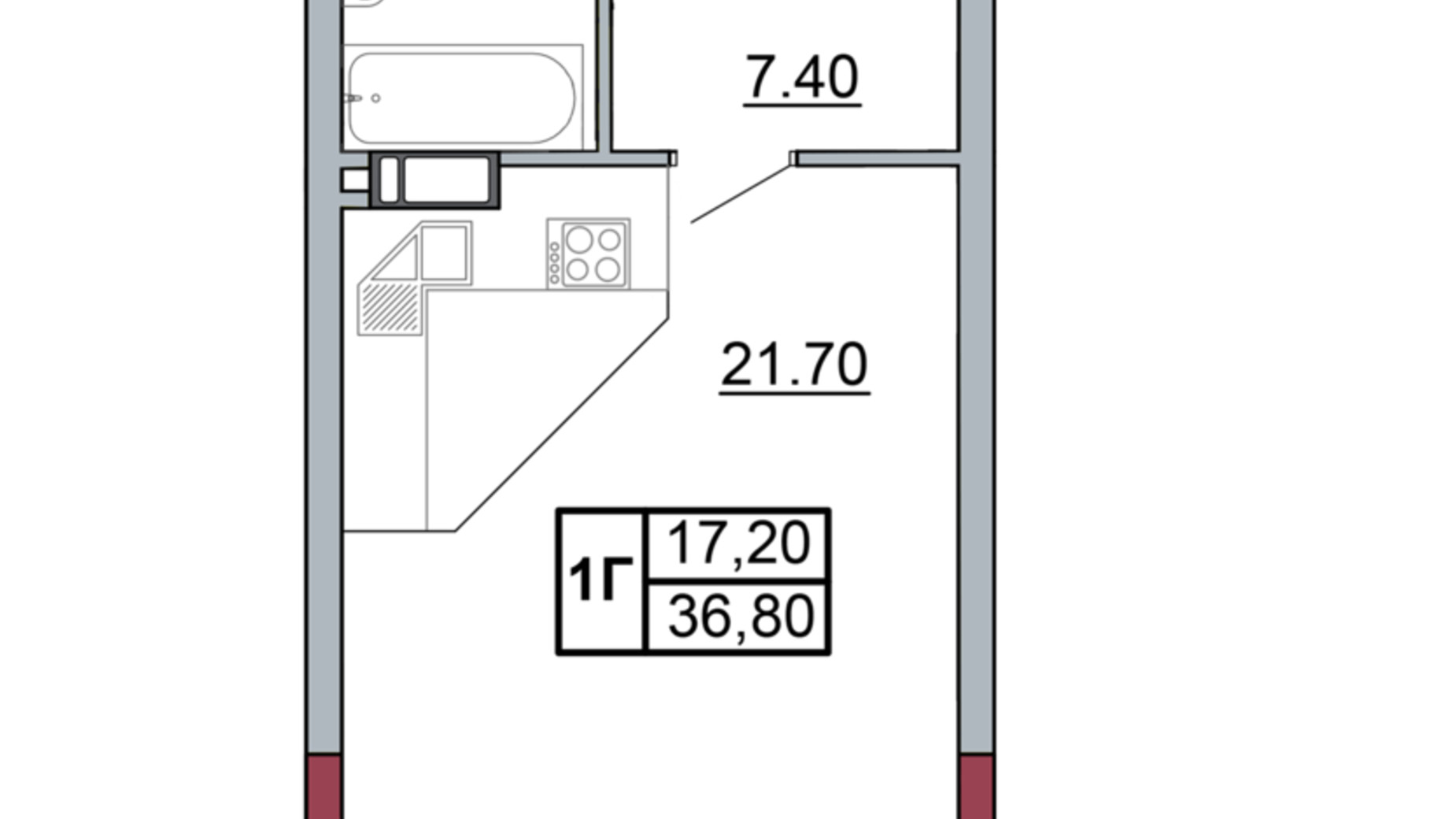 Планировка 1-комнатной квартиры в ЖК Onix 36.8 м², фото 470977