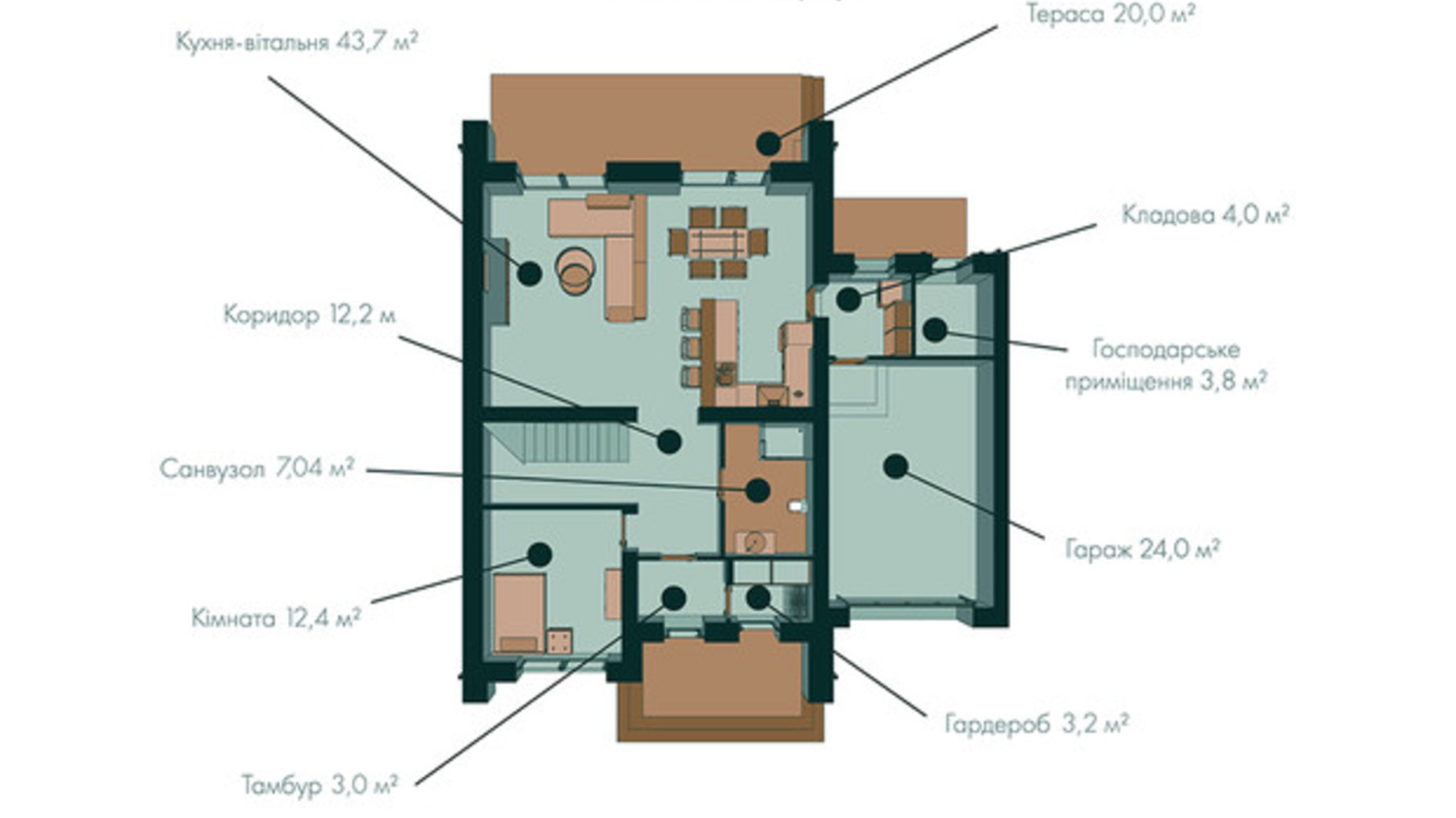 Планировка 3-комнатной квартиры в Таунхаус Green Wall 235 м², фото 471008