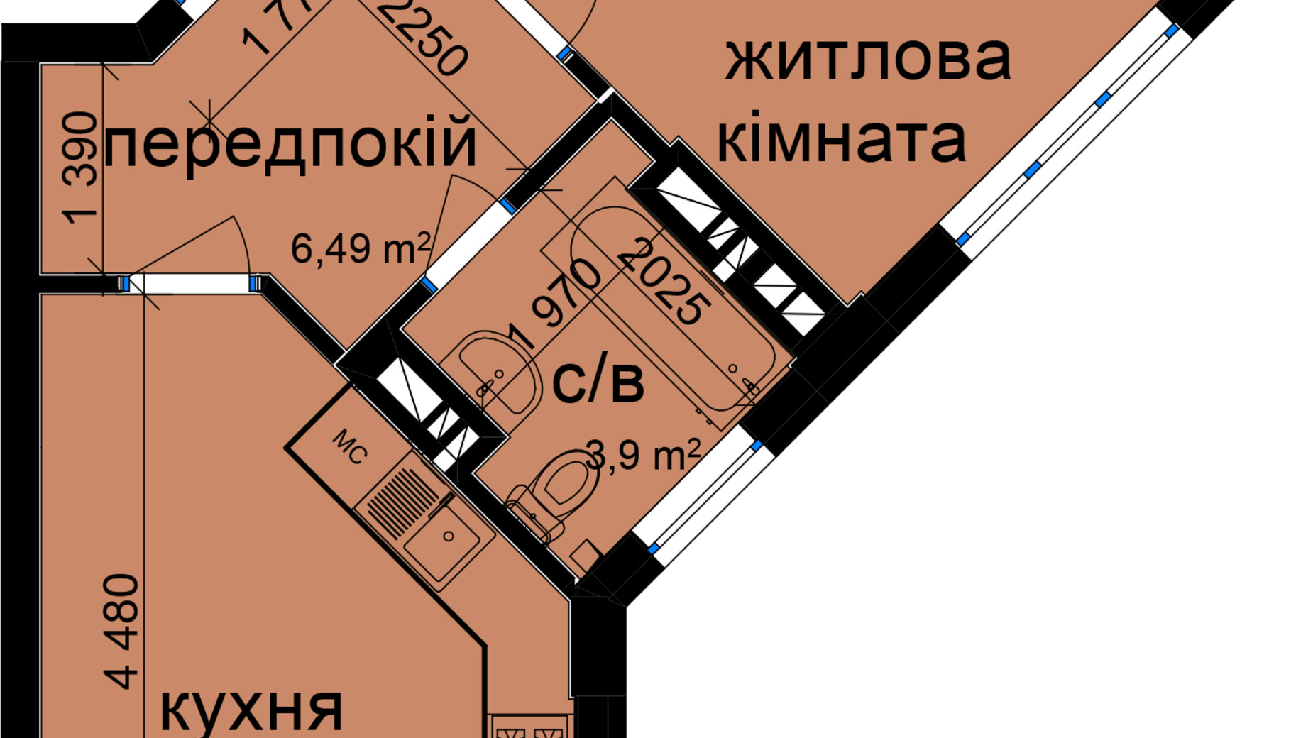 Планировка 1-комнатной квартиры в Клубний квартал Феофания-park 42.46 м², фото 471412