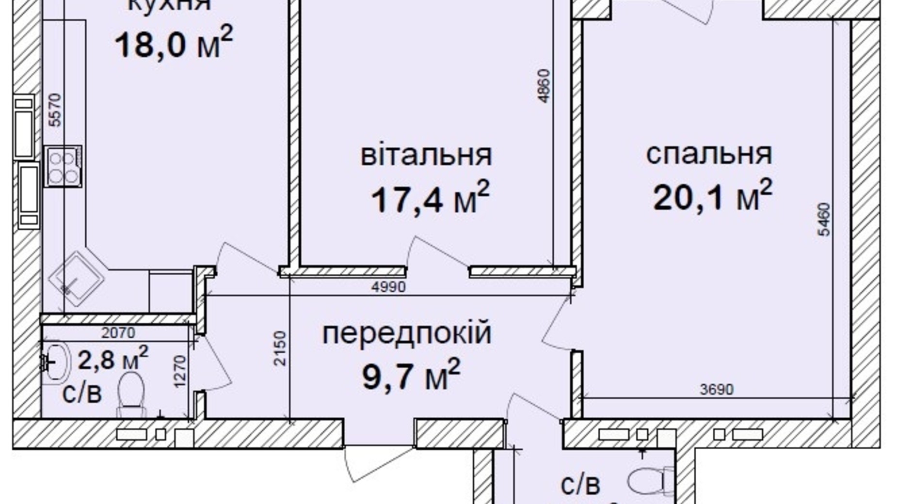 Планування 2-кімнатної квартири в Клубний квартал Феофанія-park 79.3 м², фото 471419