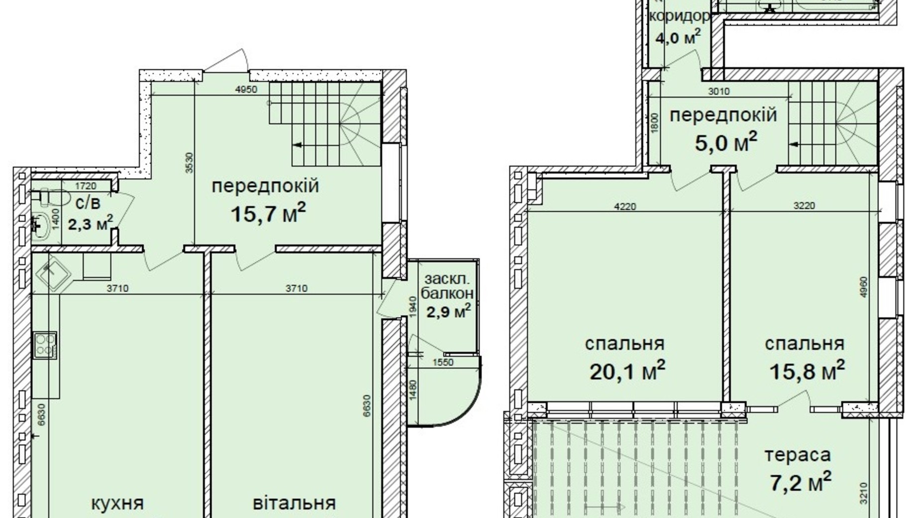 Планування багато­рівневої квартири в Клубний квартал Феофанія-park 127.6 м², фото 471439