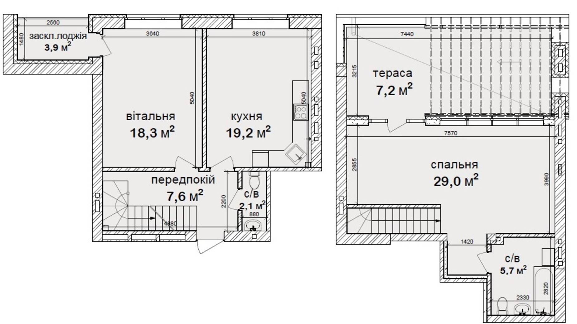 Планировка много­уровневой квартиры в Клубний квартал Феофания-park 93 м², фото 471490