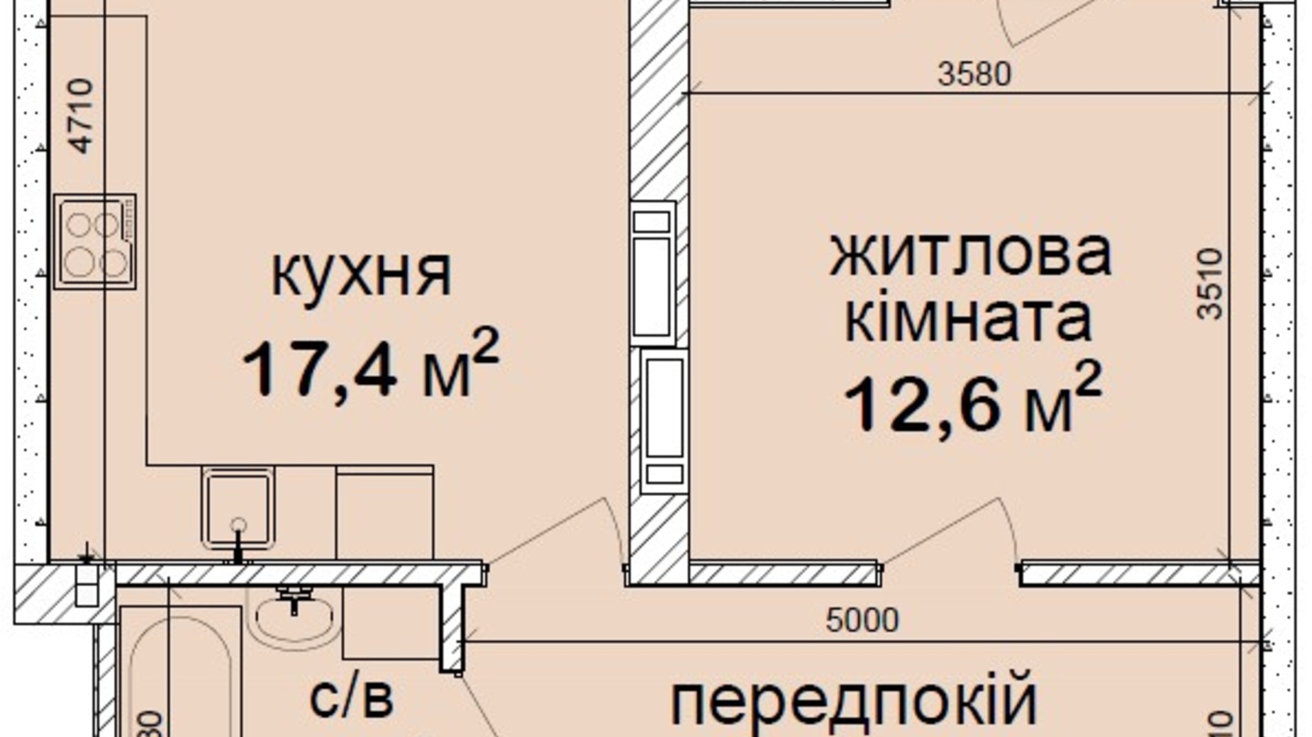 Планировка 1-комнатной квартиры в Клубний квартал Феофания-park 49.3 м², фото 471497