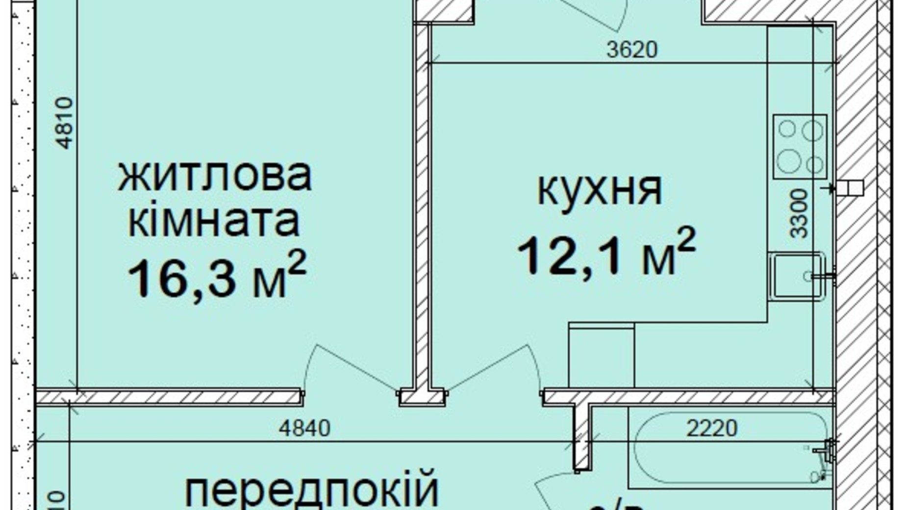 Планування 1-кімнатної квартири в Клубний квартал Феофанія-park 45.7 м², фото 471498