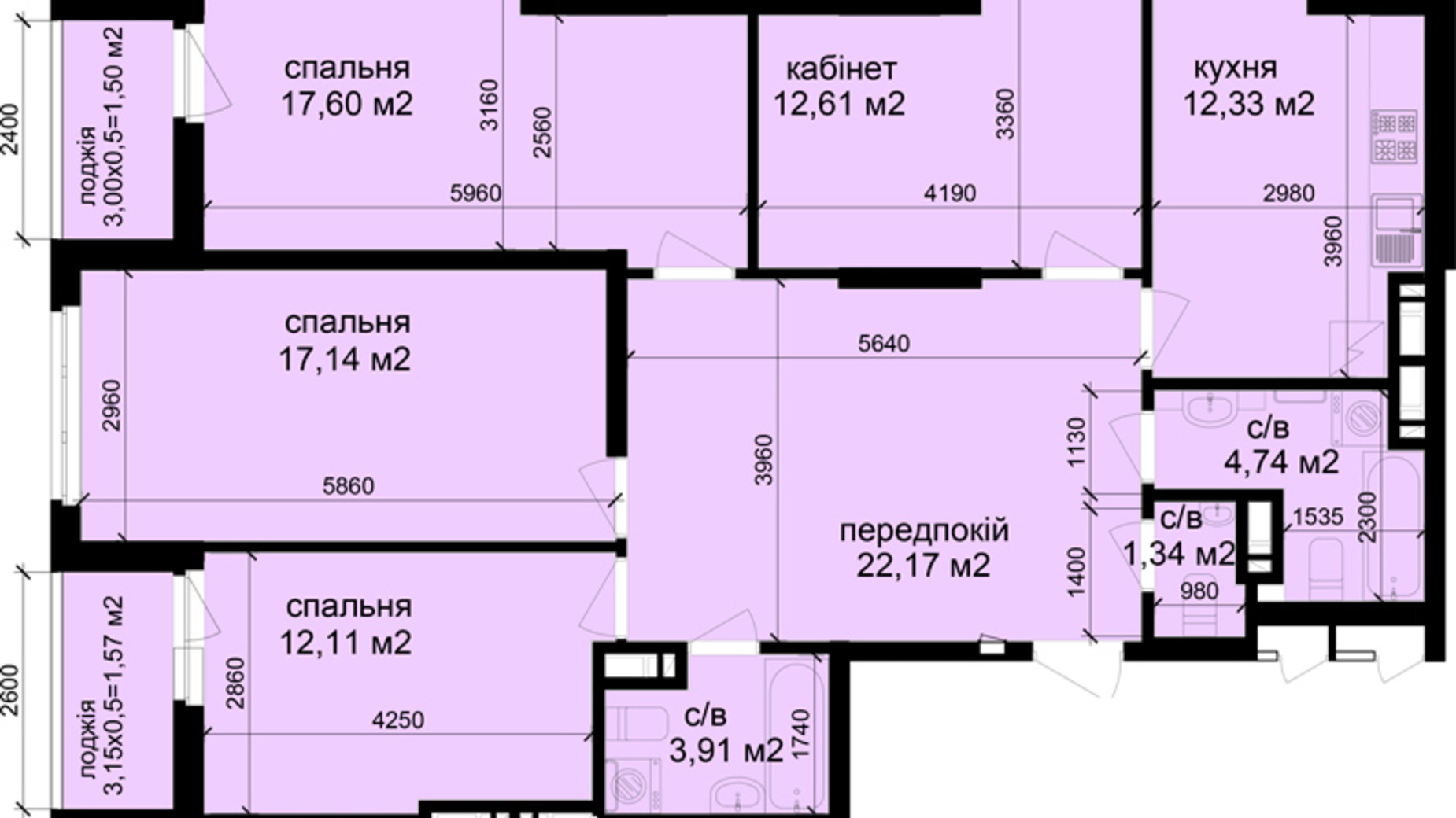 Планировка 4-комнатной квартиры в Клубний квартал Феофания-park 107.02 м², фото 471514