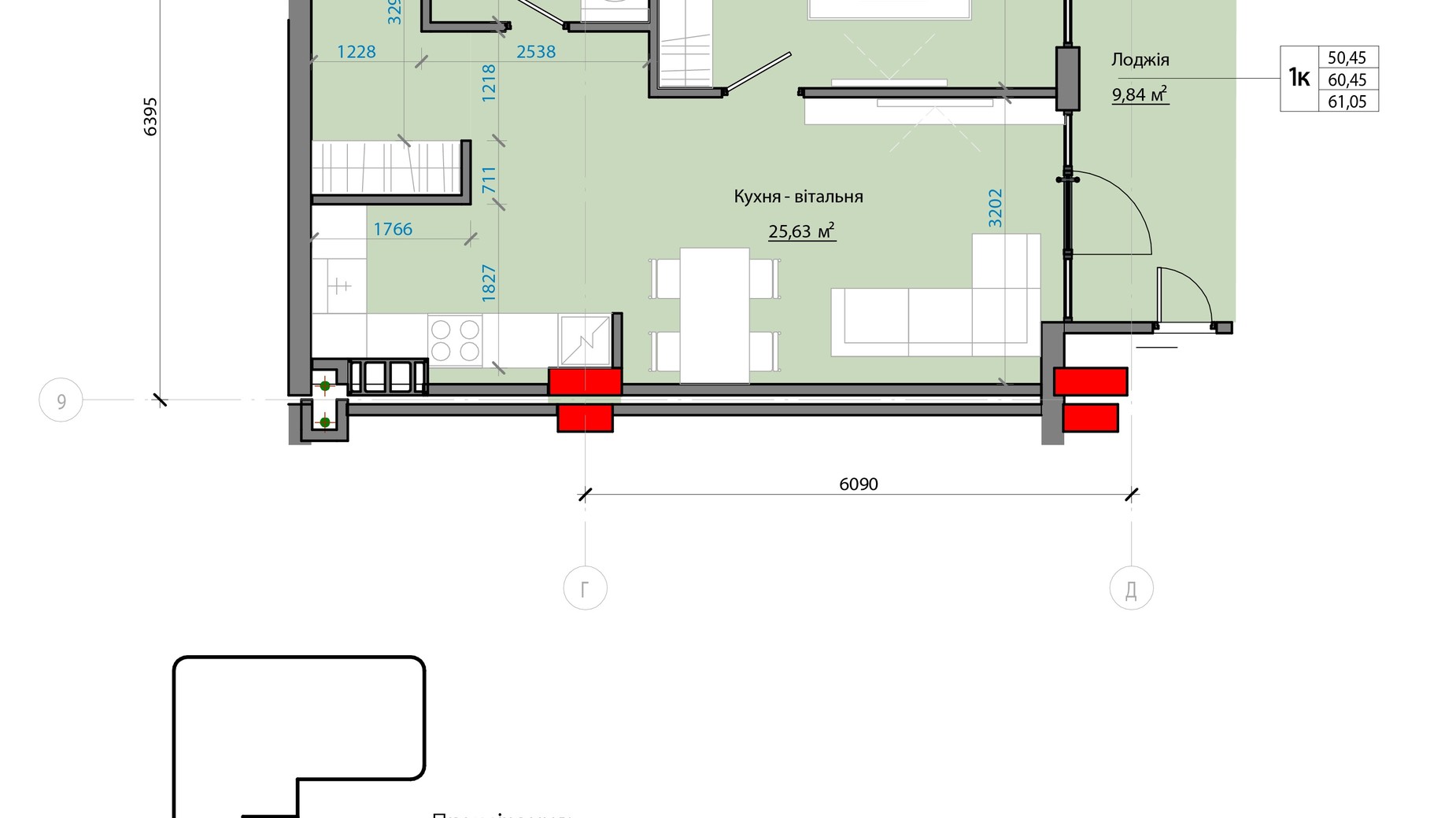 Планировка 1-комнатной квартиры в ЖК Avenue 25 60.23 м², фото 471556