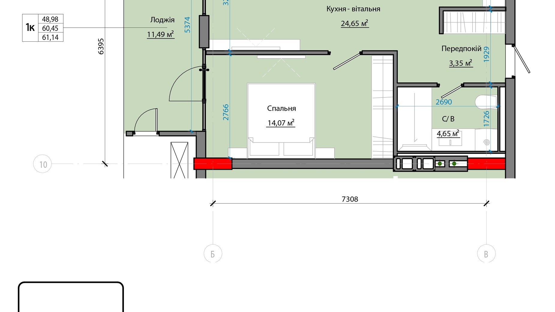Планування 1-кімнатної квартири в ЖК Avenue 25 60.23 м², фото 471557