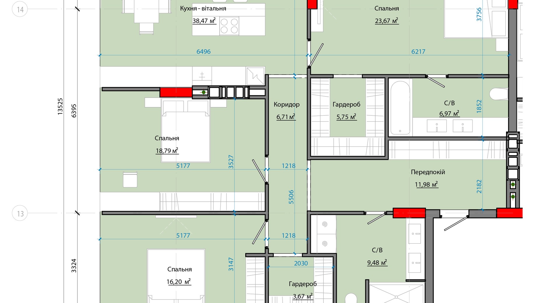 Планировка 3-комнатной квартиры в ЖК Avenue 25 158.12 м², фото 471559