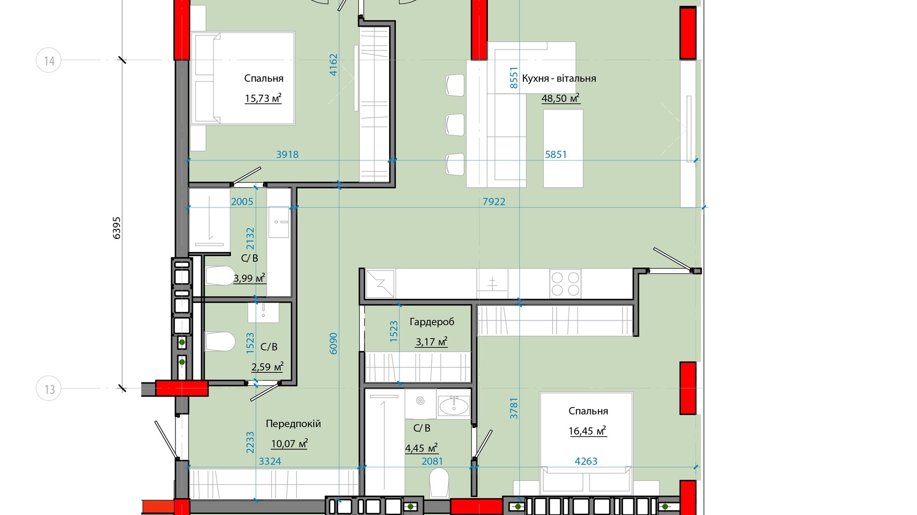 Планировка 2-комнатной квартиры в ЖК Avenue 25 115.06 м², фото 471564