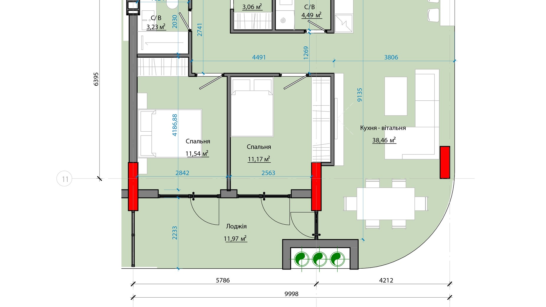Планування 2-кімнатної квартири в ЖК Avenue 25 93.73 м², фото 471572