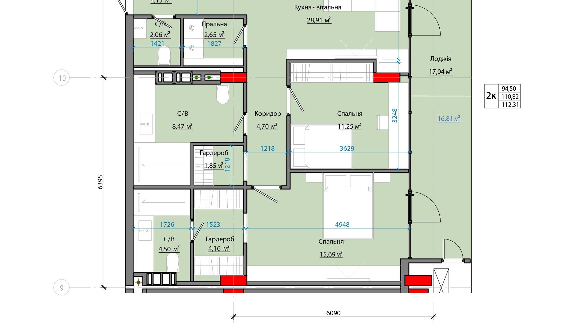 Планировка 2-комнатной квартиры в ЖК Avenue 25 114.12 м², фото 471578
